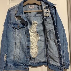 Blue and White Distressed Jean Jacket